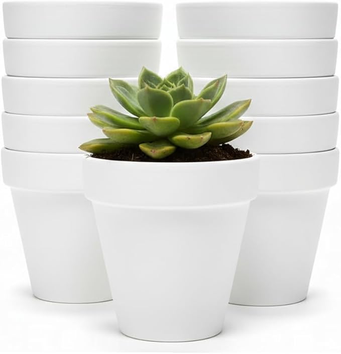 YESIACE White Terracotta Flower Pots with Drainage Holes, 4 Inches, 24 Pack, Suitable for Planting and Decoration