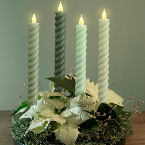 Baquler 6 Pcs Sage Green Flameless Taper Candle Twisted LED 9.65 Inch Taper Candles Battery Operated Twisted Candlesticks for Summer Wedding Birthday Home Party Holiday Dinner Fireplace Decor - Image 3