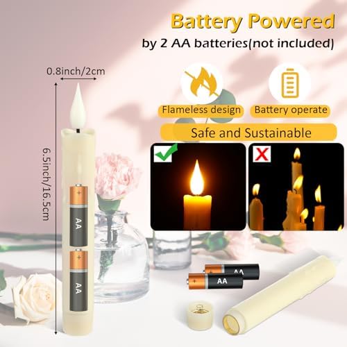 Baquler 24 Pcs 6.5" Ivory Flameless Taper Candle LED Stick Battery Operated - Image 2