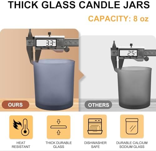 SHOWIN 8 OZ Thick Candle Jars for Making Candles 15 Pcs, Empty Jars with Wood Lids for Candle Making, Sample Container, Frosted Grey - Image 2