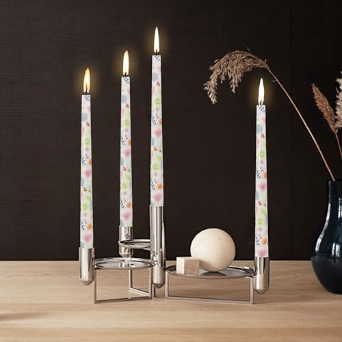 Floral Candlesticks 10 in Long Taper Candles Handmade Printing Candlesticks Tall Tapered Candle Sticks for Home Wedding Dinner Decor Simple Modern, 4 Pack - Image 3