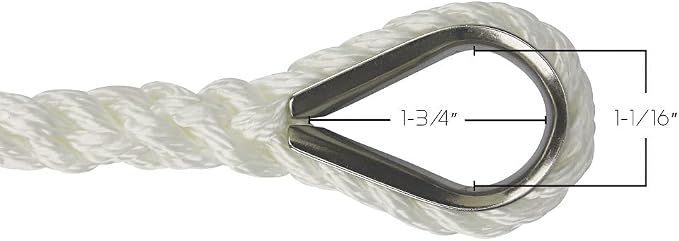 Extreme Max 3006.2297 BoatTector Twisted Nylon Anchor Line with Thimble - 3/8" x 200', White