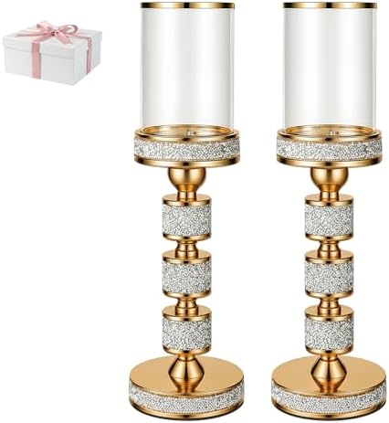 Hurricane Candle Holder, 15.9" Tall Metal Candle Stand, Glass Pillar Holder by DOUNX