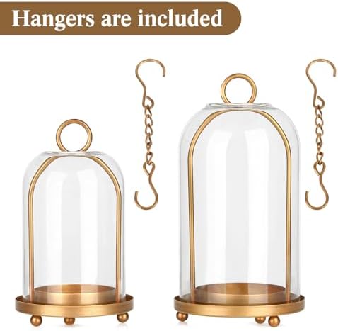 Vintage Brass Metal Candle Lantern with Thick Glass Dome Set of 2 - Image 3