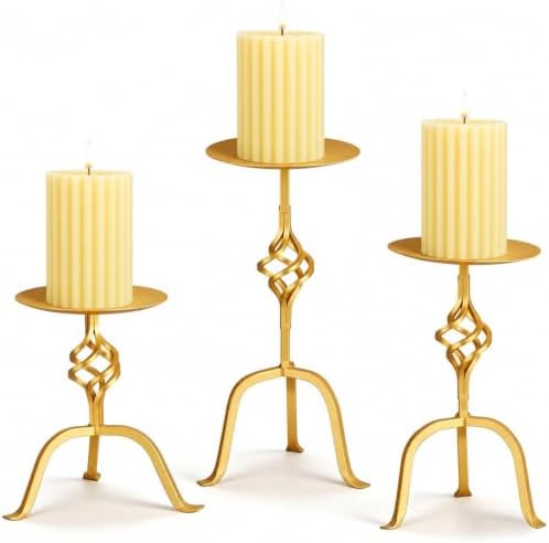 3 Pcs Gold Iron Candlestick Holders 9.8,8,6.3 Inch,Retro by Ferrochef