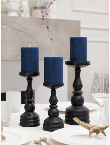 CANDWAX 3x4 inch Pillar Candles Set of 3 – Unscented Dripless Rustic Dark Blue Candles for Room Decor, Weddings, Centerpieces - Image 3