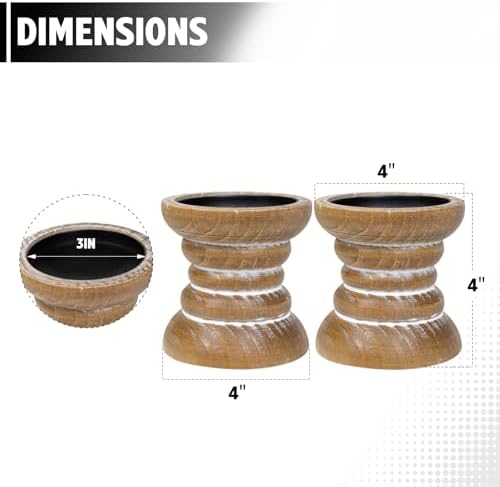 Candle Holder for Pillar Candle Set of 2, Farmhouse Wood Candle Holder, Rustic Wooden Candle Stand, Vintage Small Wooden Candlestick Holders for Living Room, Table Centerpiece, Brown - Image 3