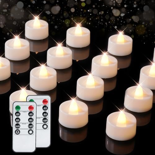 BEICHI 24Pcs Flameless LED Tea Lights with Remote & Timer,White Base,400Hrs by BEICHI