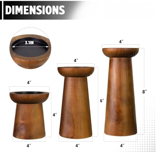 Pillar Candle Holders Set of 3， Wooden Candle Holders， Decorative Wood Candlestick Holders for Living Room, Table Centerpiece for Wedding, Christmas, Party, Home - 4", 6", 8" - Image 2