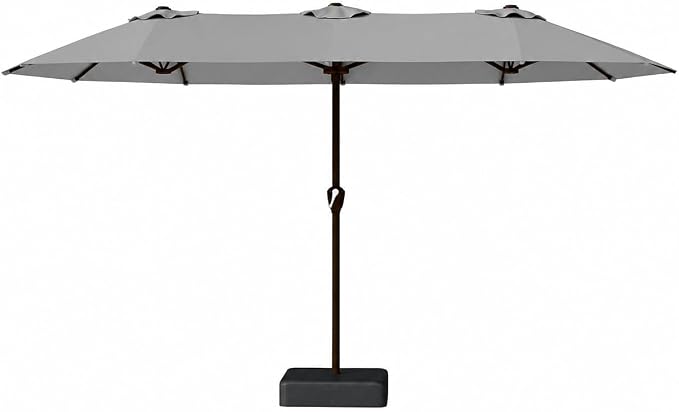 Kingdura 13ft Large Patio Umbrella with Base Included, Double-Sided Rectangle Outdoor Table Umbrella with 12 Reinforced Ribs, Crank Lift for Market Pool Deck Backyard, Light grey