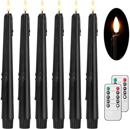 Stmarry Black Flameless Taper Candles with Remote and Timer - 9.65 Inch Real Wax LED Candlesticks - Wax Drip Battery Operated Halloween Taper Candles with 3D Flickering Flame Halloween Decor, 6 Pack by Stmarry