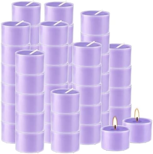 50 Pack Bulk Lavender Scented Tealight Candles in Clear Cup, Purple Wax Votive Candle for Birthdays Weddings Churches Anniversaries & More（8 Hour） - Image 2