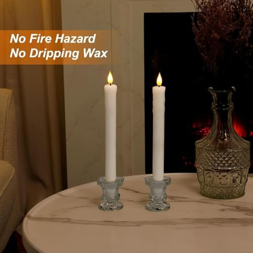 Homemory Real Wax Flameless Taper Candles with Remote Timer, 9.6 Inches White LED Flameless Candlesticks, Dripless Battery Operated Window Candles Flickering Pack of 2 for Fireplace Xmas Halloween - Image 6