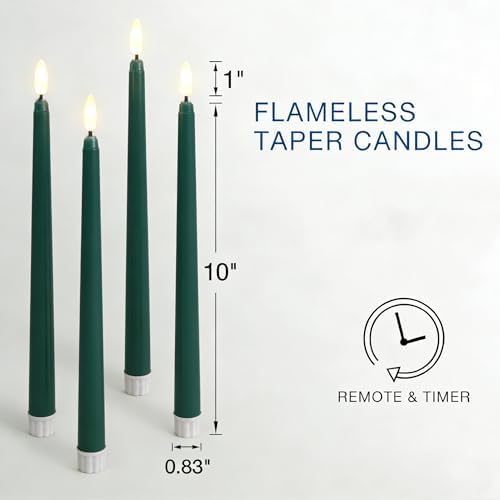 Dark Green Flameless Taper Candles with Remote Timer Set of 12 - Image 4