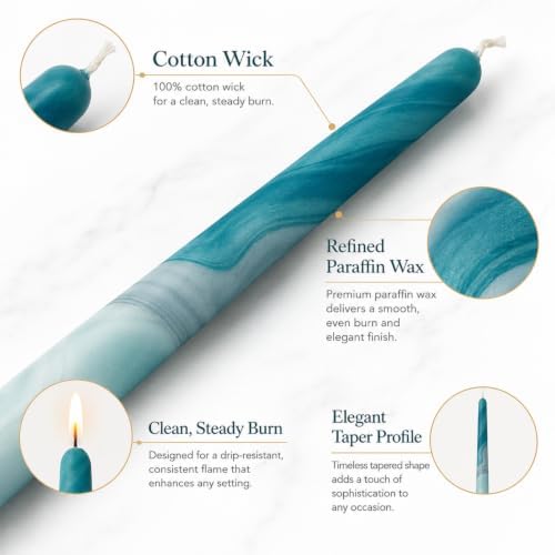 Blue Marble Taper Candles 10in-4 Pack Unscented for Table Decor - Image 6