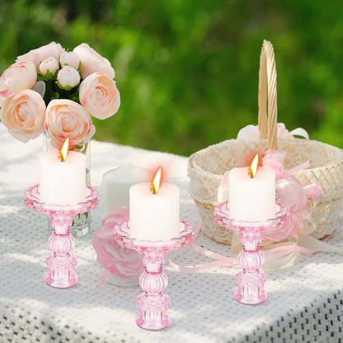 Maxcheck Set of 6 Glass Taper Candle Holders,Pink - Image 6