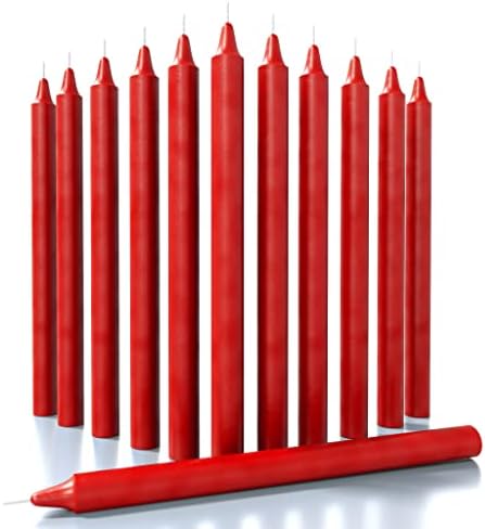 CANDWAX Red Taper Candles Pack of 12 - Slow Burning Dripless Unscented Straight Candles 10 inch - Ideal for Dinner Table - Smokeless Long Candlesticks by CANDWAX