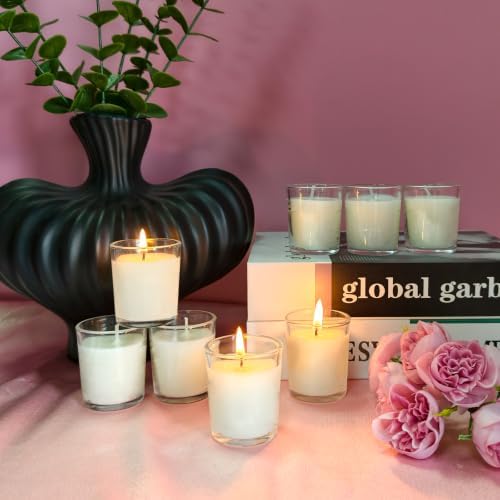 36 Packs Unscented White Votive Candles in Glass, Bulk Small 1.2oz Soy Wax Votives for Wedding Party Dinner Table - Image 4
