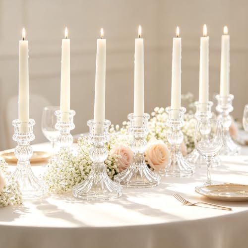 2 Pack Glass Taper Candlestick Holders, Clear Candlestick Holders, 4" H Stripe Crystal Candle Holders Decorative Candle Stand Centerpiece for Wedding, Festival, Dinning Party Table Decor - Image 4