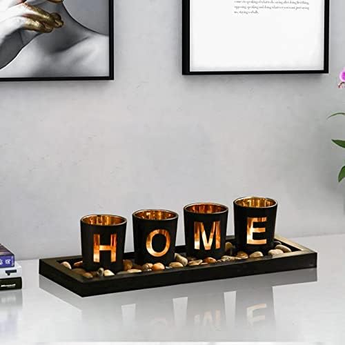 Home Decorative Candle Holder Set, 4 Glass Tea Light Candleholders with Wooden Candle Holders Tray, Natural Pebbles for Home Decor Table Decorations Centerpiece - Image 6