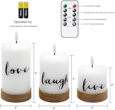 Christmas LED Glass Flameless Candles Live Laugh Love Hemp Rope Remote - Image 5
