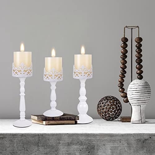 Candle Holders for Pillar Candles Set of 3 White Vintage Tall Candle Holders Decorative Large Table Centerpieces Candle Stand Decor - Image 4