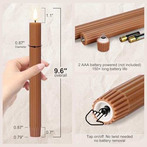 Brown Ribbed Fall Flameless Taper Candles with Remote Set of 4 - Image 2