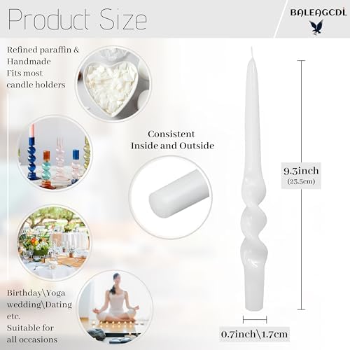 Twisted Taper Candle Smokeless White Spiral Candlesticks 9.5 Inch Unscented Handmade Dinner Candles Set for Holiday Wedding Party Home Decoration Seasons - Image 2