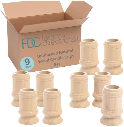 Unfinished Natural Wood Candle Cups Set by Factory Direct Craft - Set of 9 Wooden Candle Holders for DIY Crafts and Decorating Made in USA (Sizes 2-1/2" H) by FactoryDirectCraft