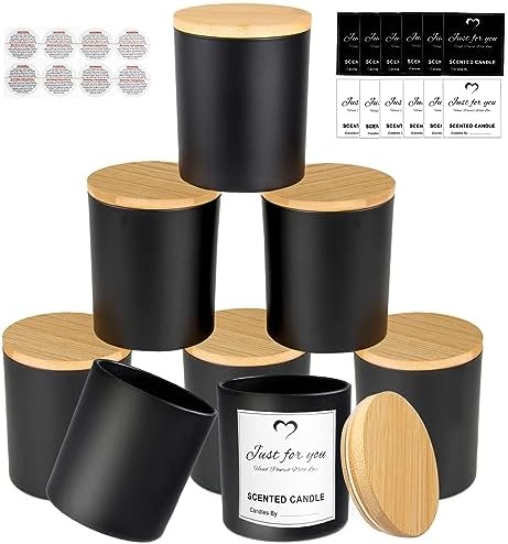 CONNOO 8 Pack 14 OZ Black Glass Candle Jars with Bamboo Lids by CONNOO