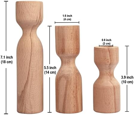 Wooden Candle Pillar Holder Set of 3,Rustic Farmhouse Candle Holder,Handmade Candlestick Holder, Wood Candle Holders, Console Table Decoration Pieces, Luxury Fireplace Candle Holder - Image 6