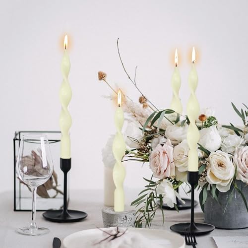 10 Inches Spiral Taper Candles Colorful Twisted Candle Dripless Long Candles, Handmade Candlesticks for Wedding Dinner Decor, Set of 4(Ivory) - Image 4