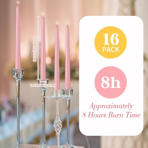 MTLEE 16 Pcs 10 Inch Taper Candle Sticks Smokeless Unscented, Morandi Pink - Image 2