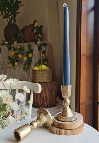 Antique Brass Iron Taper Candle Holders - Candlestick Holder for Weddings, Dining, and Parties, Candle Stand Set of 2 - Image 2