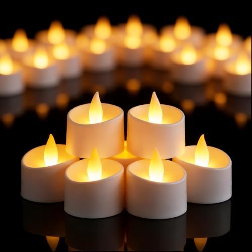 Realistic Flameless LED Tea Lights - Battery-Powered Dancing Flame Candles for Weddings, Halloween, Votives | Safe Child-Resistant, Flickering Ambiance Decor (White Base, 100 Pack) by Unknown