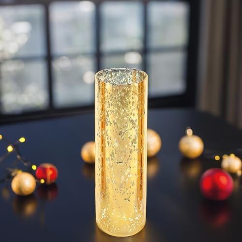 WGVI Hurricane Candle Holder Sleeve, W: 3", Ht: 10", Gold Speckled Glass Cylinder Open Both Ends, Chimney Tube Shade, 6 Piece - Image 3