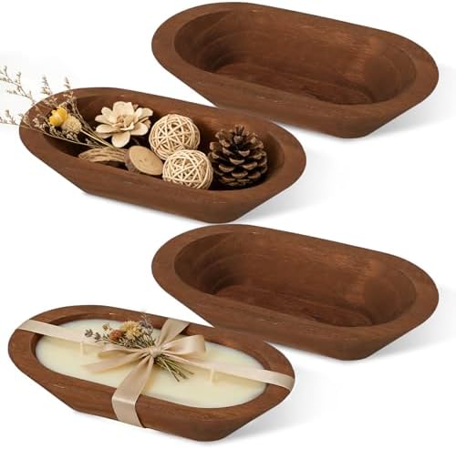 4 Pack Wooden Dough Bowls 8.5-inch Rustic-Style Dough Bowls, Vintage Design, Perfect for Table Centerpieces, Living Rooms, and Candle Making, Brown by Unknown