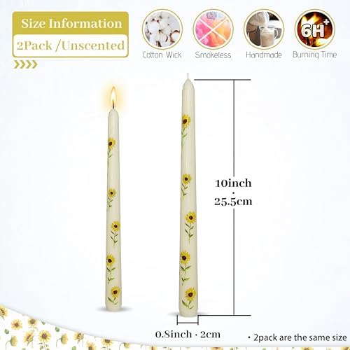 Floral Taper Candle Ivory Sunflower-2 pcs Unscented Candles Long Candlesticks 10 inches Flower Tapered Candles for Home Party Wedding Restaurant Holiday Decor - Image 5