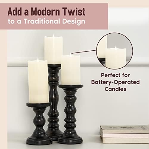 Large Candle Holders for Pillar Candles - Decorative Rustic Centerpiece Pillars Compatible with Battery-Operated Candles - Tall Farmhouse Wooden Candle Holders Pillar - Set of 3 - Image 6