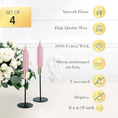 Pink Crystal Short Taper Candle Sticks Dripless Tapered Candles for for Holiday Wedding Party Wax Unscented Dinner 6 inch Set of 4 - Image 5