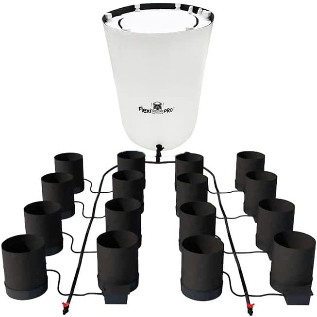 AutoPot 16 Pot GeoPot System with 5 Gallon Fabric Pots - Self-Watering, Gravity-Fed Hydroponic Indoor System (16Pot with 60 gal PRO Flexi Tank) Black
