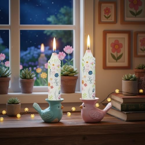 5 inch Short Candle Floral Candle Sticks Kawaii Printed Candlestick Handmade Unscented Taper Candle 4 Pack Cute Flower Tapered Candles for Birthday Home Dinner Wedding Holiday - Image 5