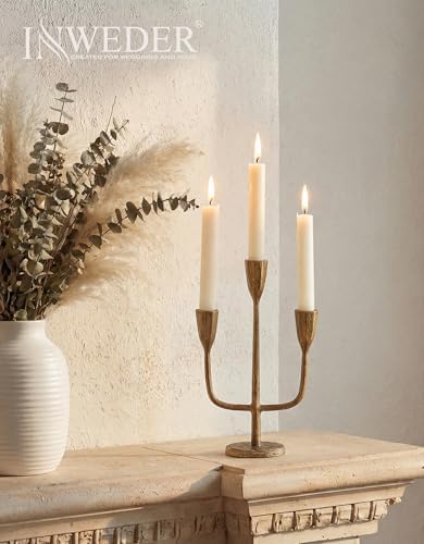 Cast Iron Gold Candelabra: 10.4 Inch Tall Brass Candlestick Holders - Image 3