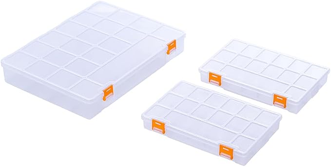 3 Pack Mixed Size Clear Plastic Storage Box Organizer Case with Fixed Compartment for Small Parts, Jewelry, Diamond, Craft Supplies, Sewing Kit, DIY Accessories