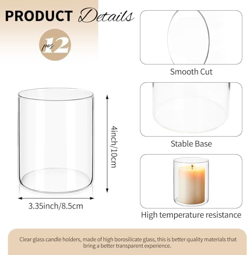 12Pack Glass Cylinder Vases for Centerpieces - 4 Inch Small Flower Vase for Wedding Decorations, Floating Candle Holder Vase Bulk,Glass Hurricane Candle Holders for Table Shelf, Party, Home Decor - Image 2