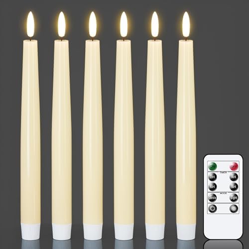GenSwin Flameless Taper Candles with Remote, Ivory LED Taper Candles Battery Operated, Real Wax Flameless Candlesticks with 3D Wick for Home Halloween Christmas Decor(Set of 6, 0.78” x 9.84”) by GenSwin