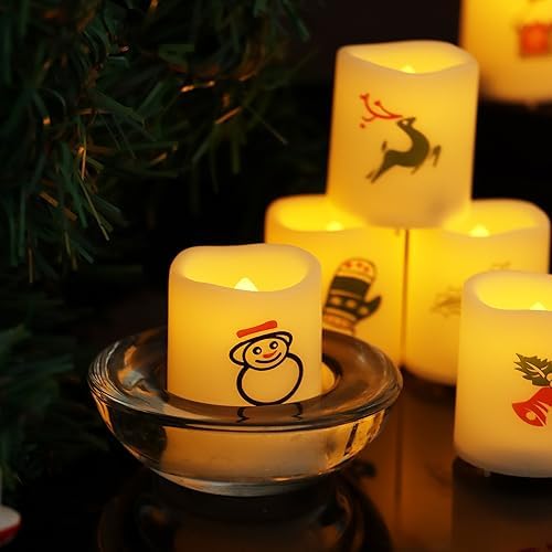 Battery Operated Flameless LED Votive Candles with Christmas Decals 12 PCS - Image 6