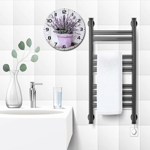 Lavender Watercolor Flower Wooden Silent Non-Ticking 10 Inch Round Clocks Battery Operated Analog for Living Room Kitchen Bedroom Bathroom Office Home School Decor