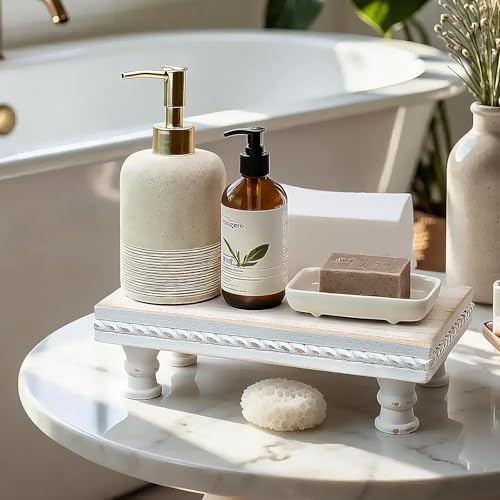 Wood Riser Bathroom Tray Pedestal Stand, Waterproof for Bathroom Counter - Image 4