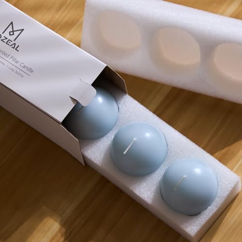 MOZEAL Hand-Poured, 3 Inch Baby Blue Round Ball Candles - Elegant Baby Blue Round Pillar Candles Set of 3, Dripless, Unscented, Smokeless, Ideal for Baby Showers. - Image 6